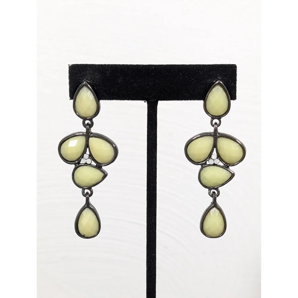 Gunmetal Gray Green Faceted Chandelier Dangle‎ Earrings Boho Statement Pierced